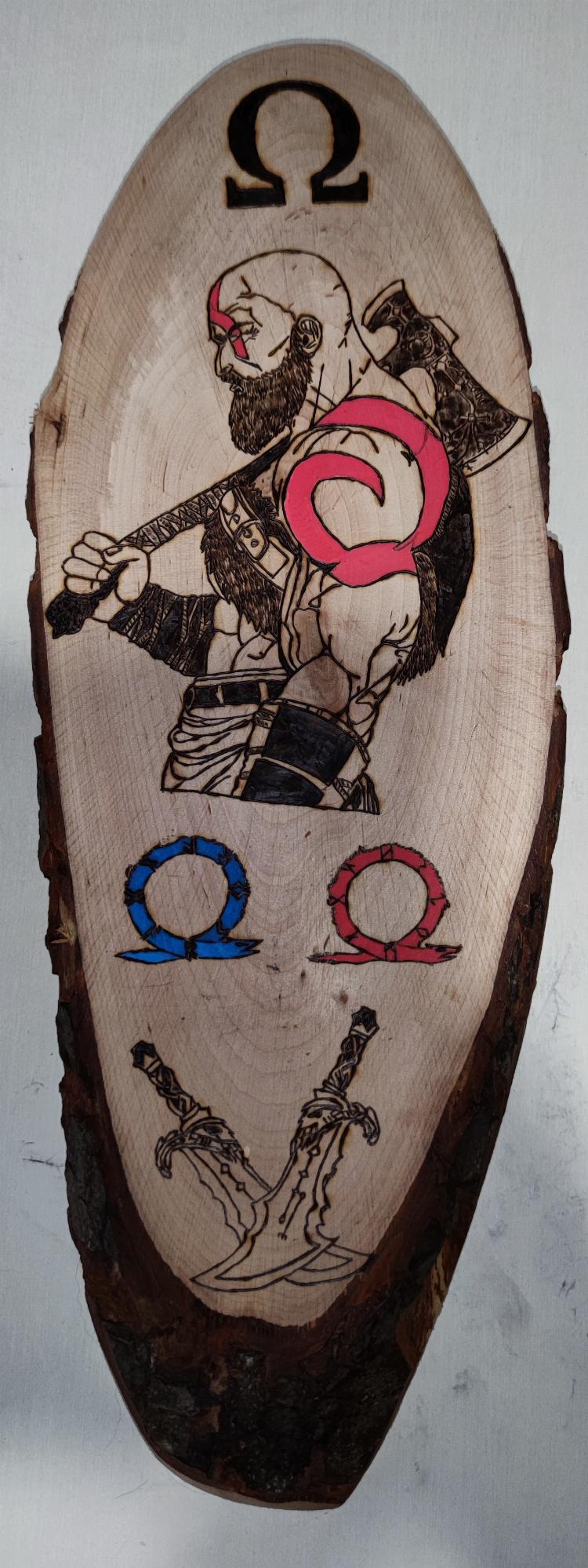 Tavola pirografata a mano God of war